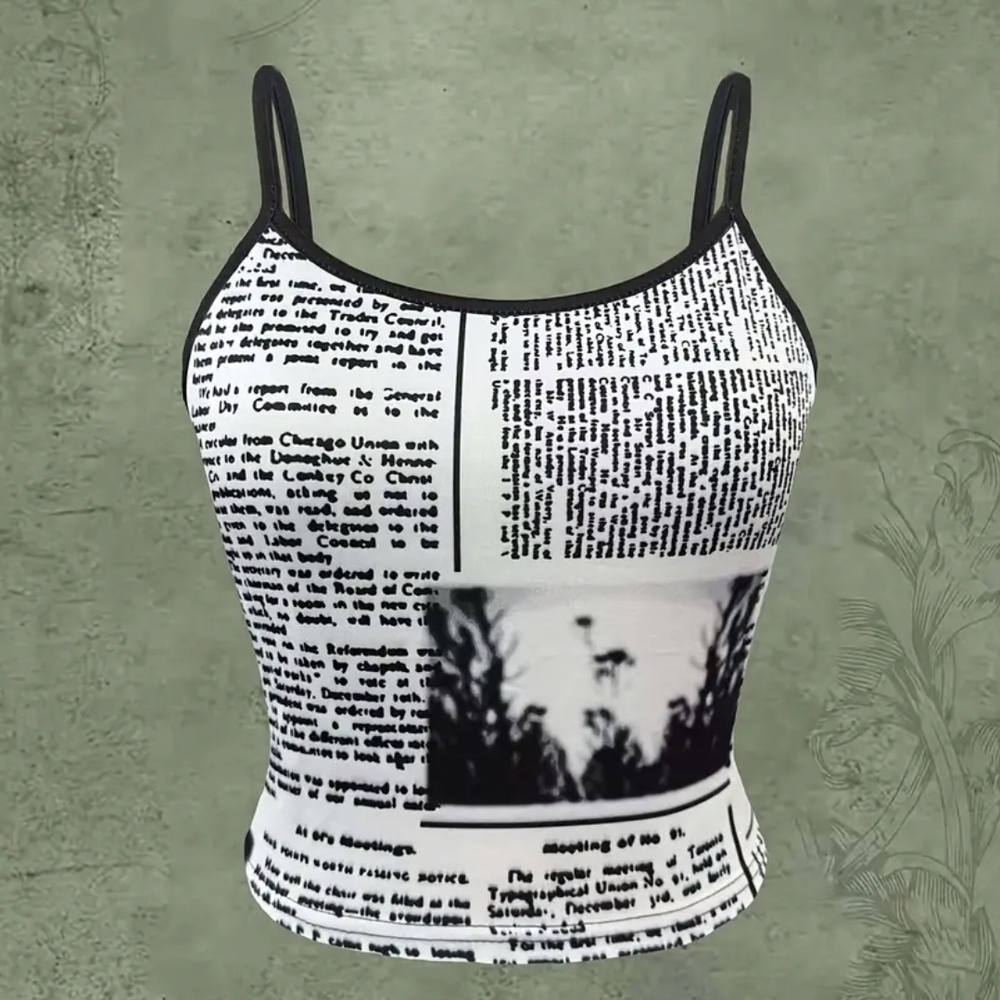 Black and White Text Print Women's Top